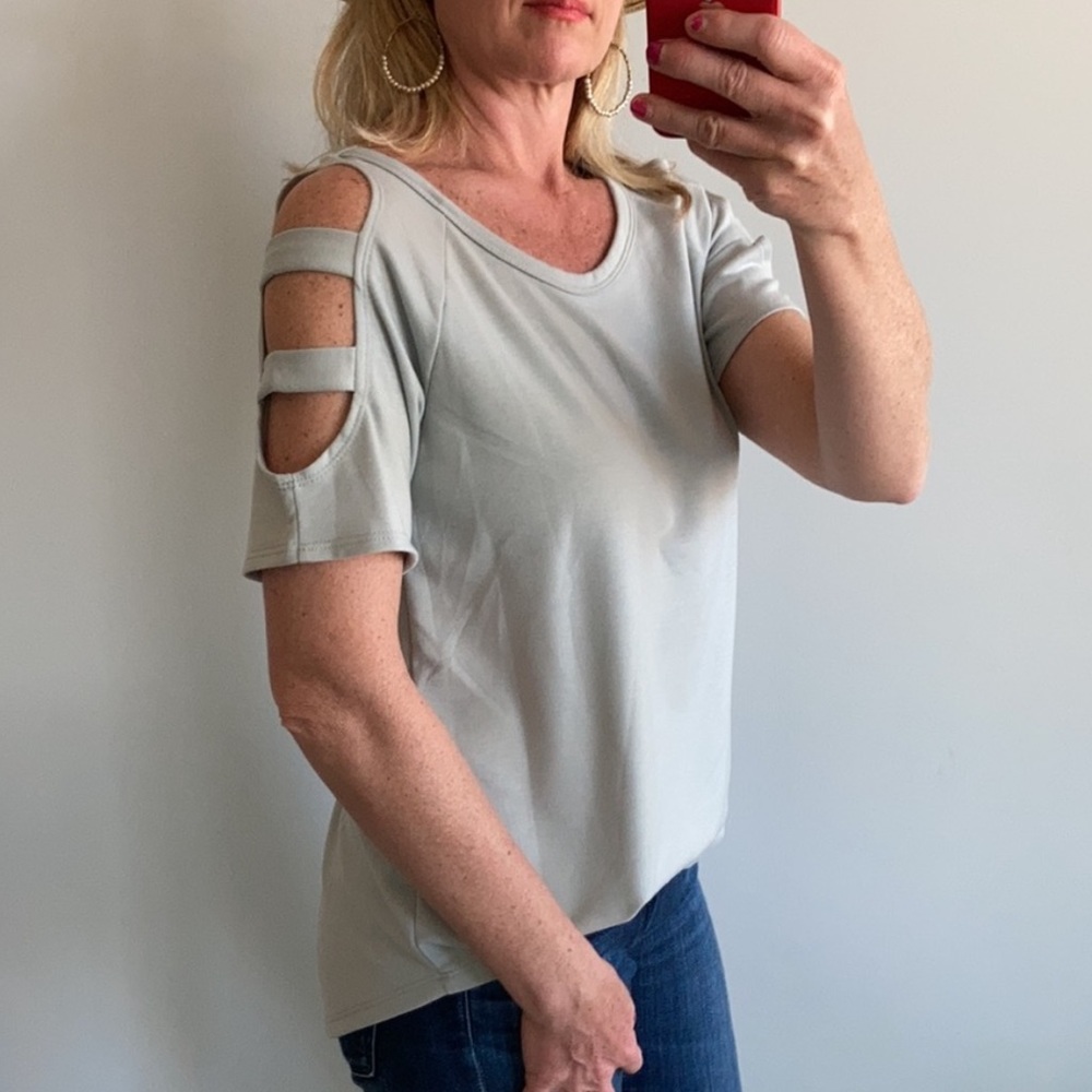 Seafoam Color, Cold Shoulder Top - Picture 2 of 6